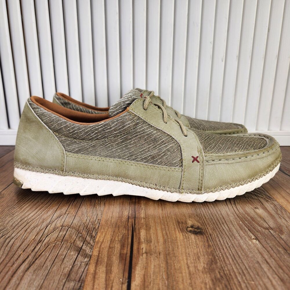 Twisted X Zero-X Men's 10.5 Olive Green Lace Up Boat Dock Moc Toe Shoes MZX0009